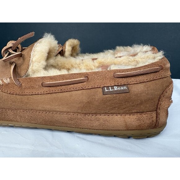 LL Bean Wicked Good Moccasins Men's 13 Suede Brown Leather Slippers Slip On - Picture 4 of 16